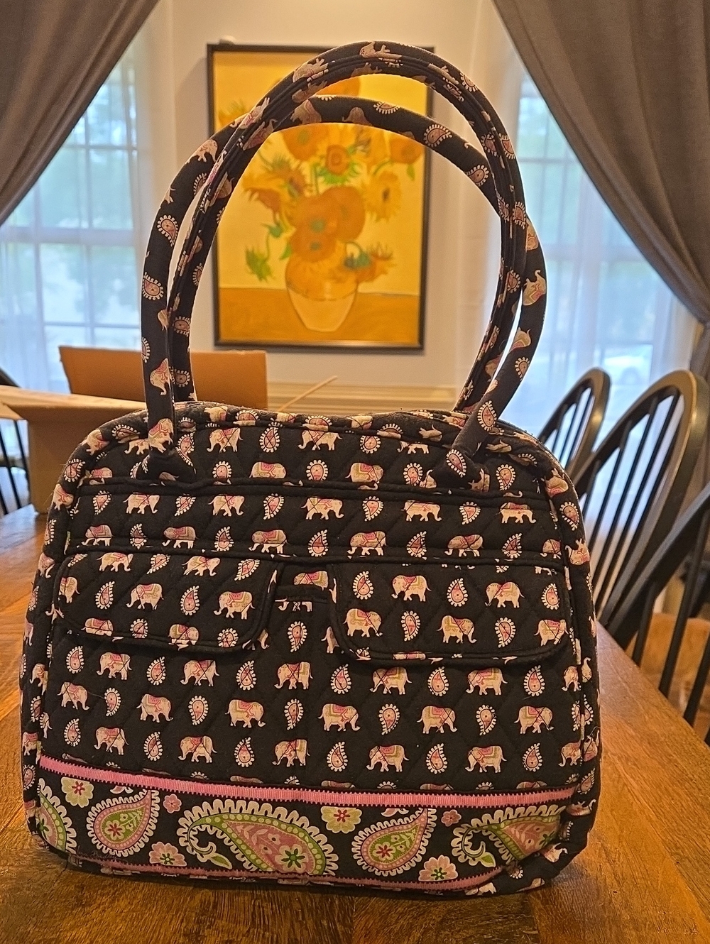 Vera Bradley Bowler Bag In Pink Elephants Pattern